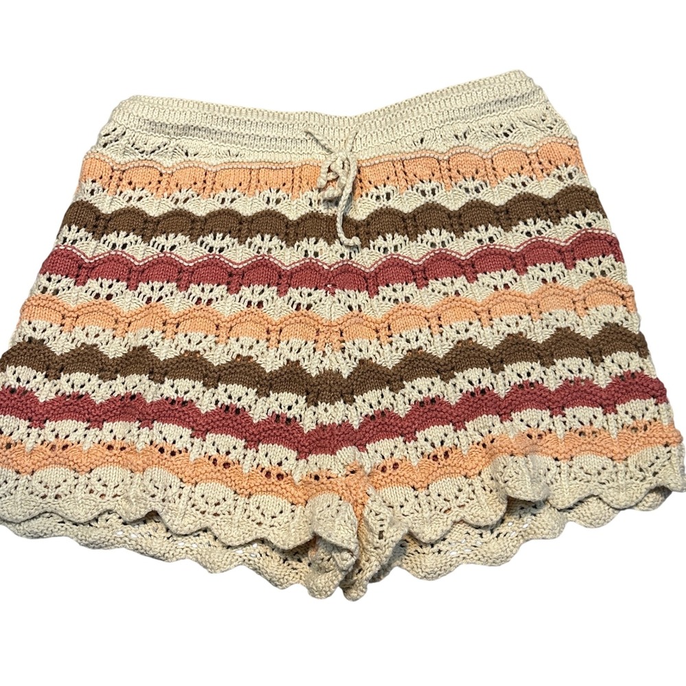 American Eagle Crochet Shorts XS Multi Color Chevron Knit Scalloped Boho Summer